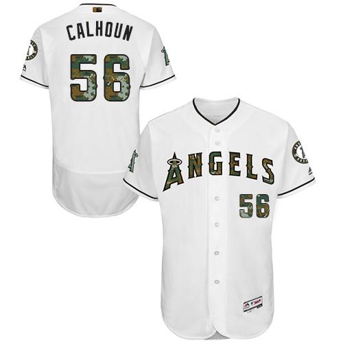 Angels of Anaheim #56 Kole Calhoun White Flexbase Authentic Collection Memorial Day Stitched MLB Jersey